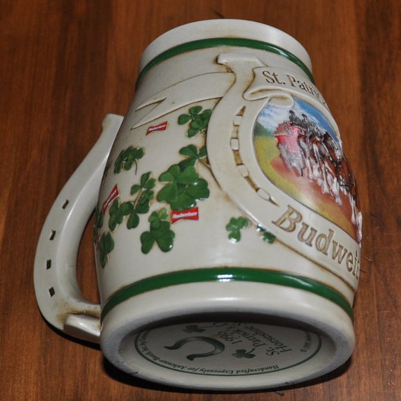1996 Anheuser Busch Budweiser St. Patrick's Day Horseshoe Stein Clydesdales Mug - Picture 5 of 8